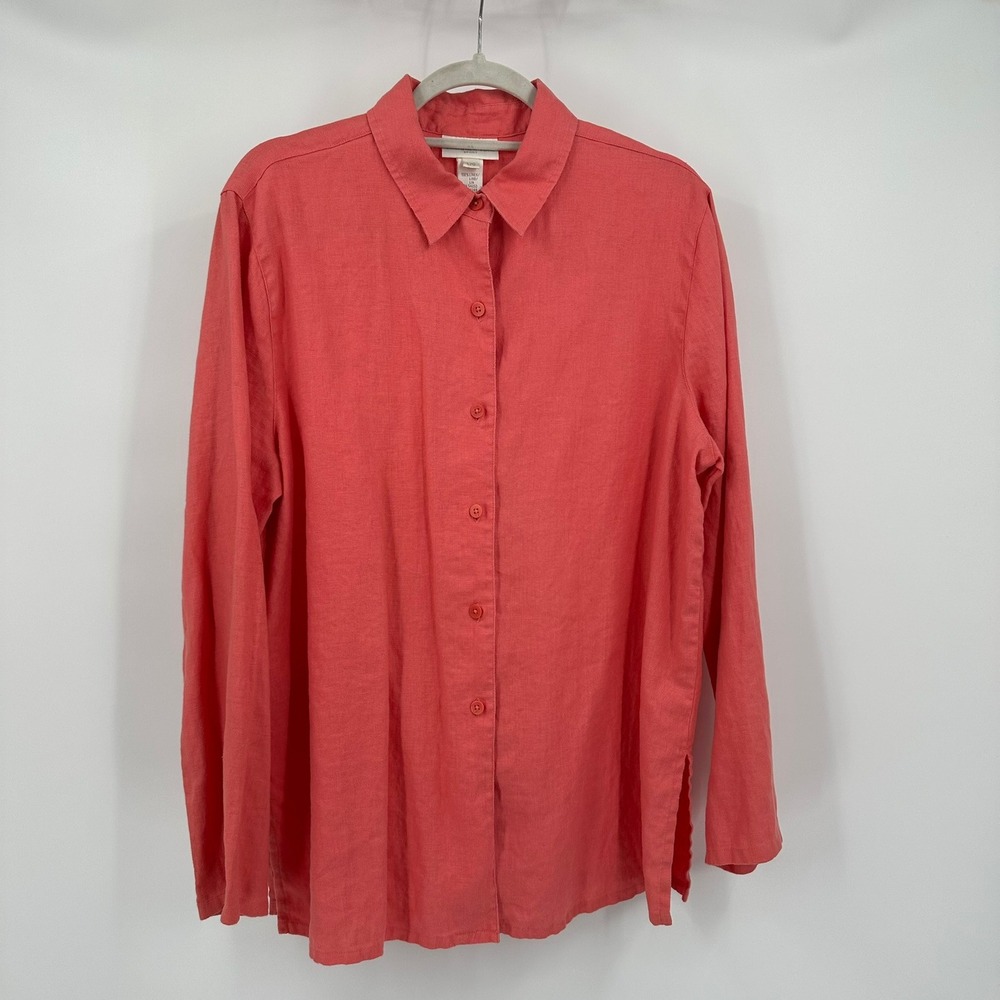 Jones New York Sport Womens Preppy Linen Top Size L Coral Coastal Minimalist